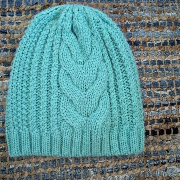 Unisex Toboggan Turquoise Hat Beanie Women's Men's Crochet Winter OSFM Headwear - Picture 2 of 4